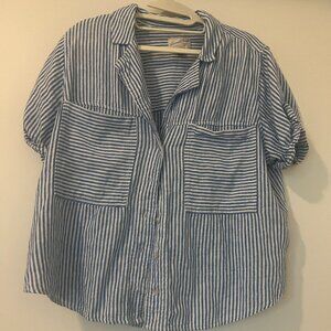 Universal Thread Fisherman Nautical Blue & White Striped Short Sleeve sz. large